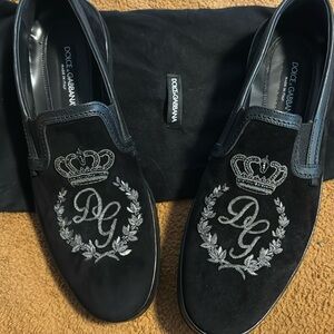 Dolce & Gabbana Velvet Embroidered Slip-On Loafers